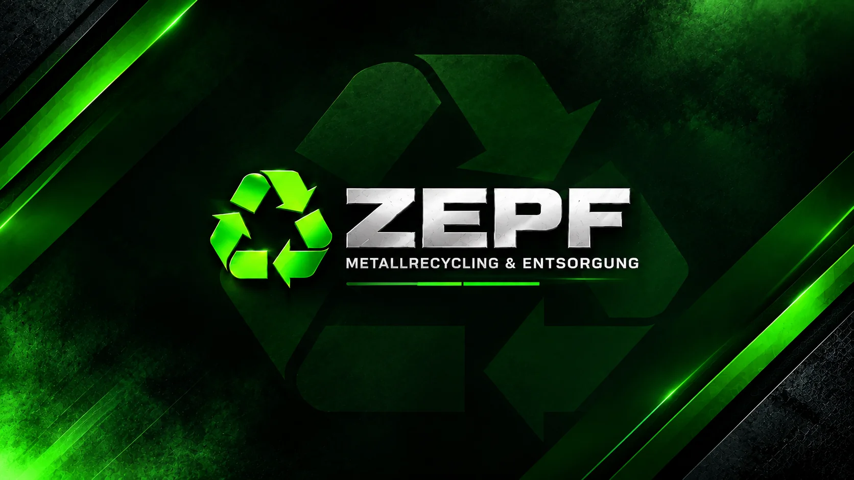 ZEPF Metallrecycling – grünes Recycling-Markenzeichen auf dunklem Hintergrund